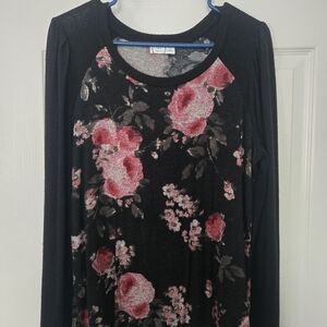 Maurices Black and Pink Floral Long Sleeve Top